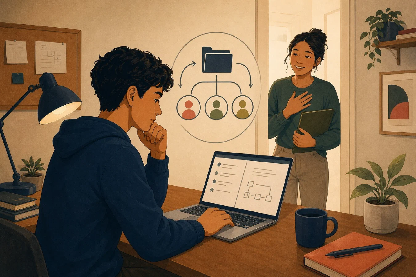 A student-centered editorial illustration representing A Project README That Lets Someone Else Succeed.