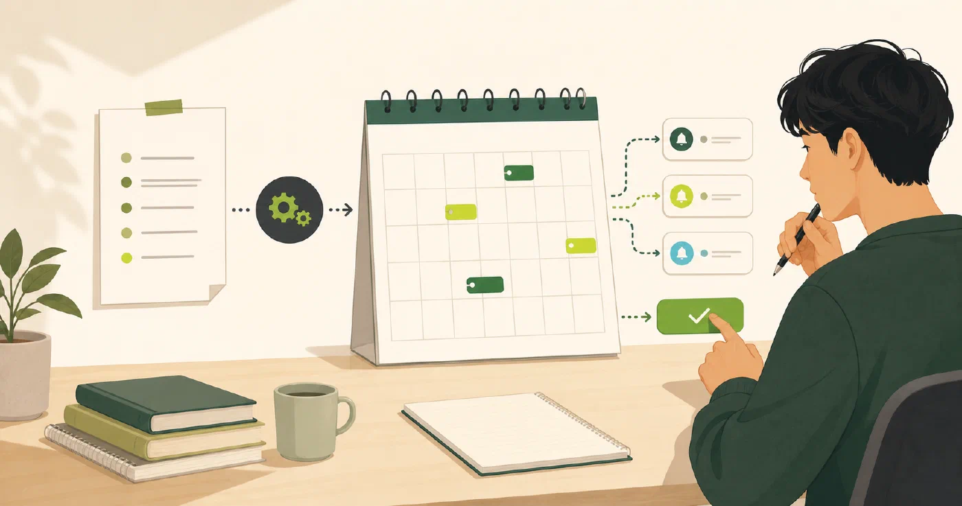 A student checks a milestone list before turning it into a small calendar and reminder workflow.