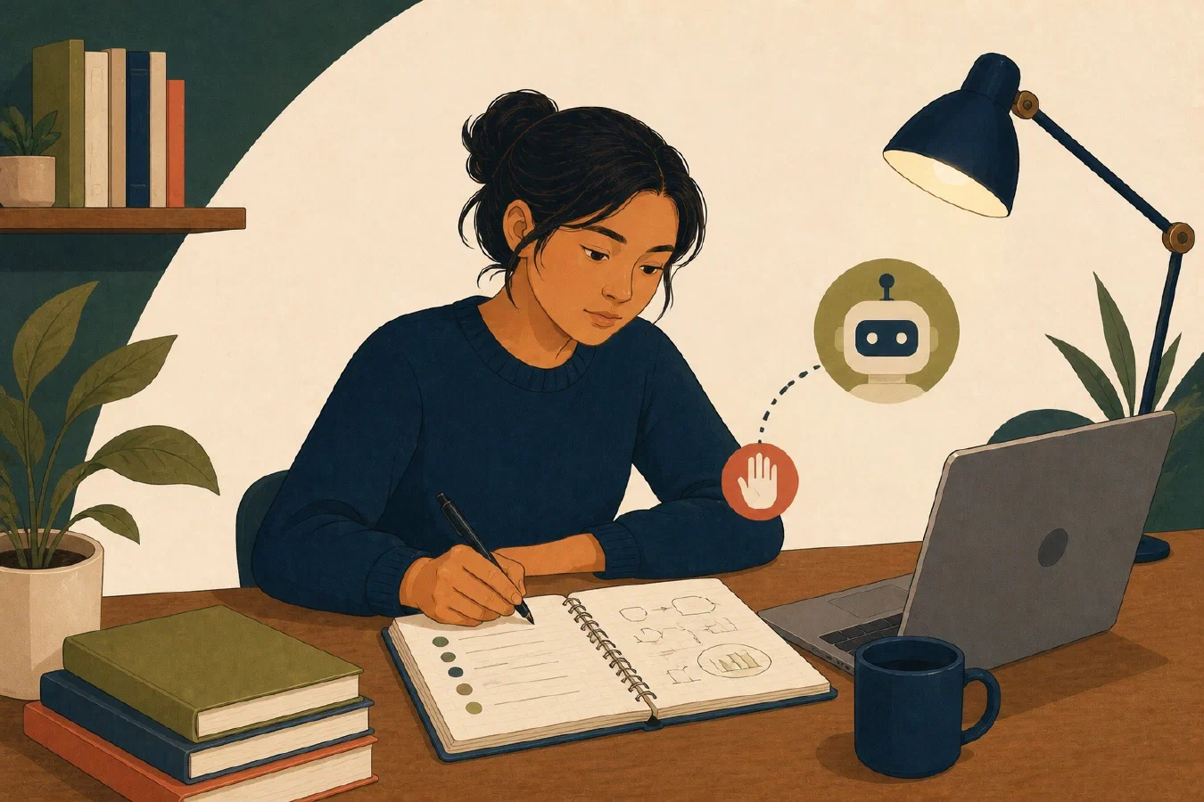 A student-centered editorial illustration representing Before You Ask AI, Write Down What You Know.