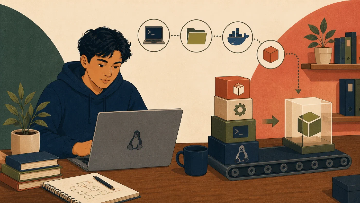 A student-centered editorial illustration representing Build a Reproducible Linux Setup.
