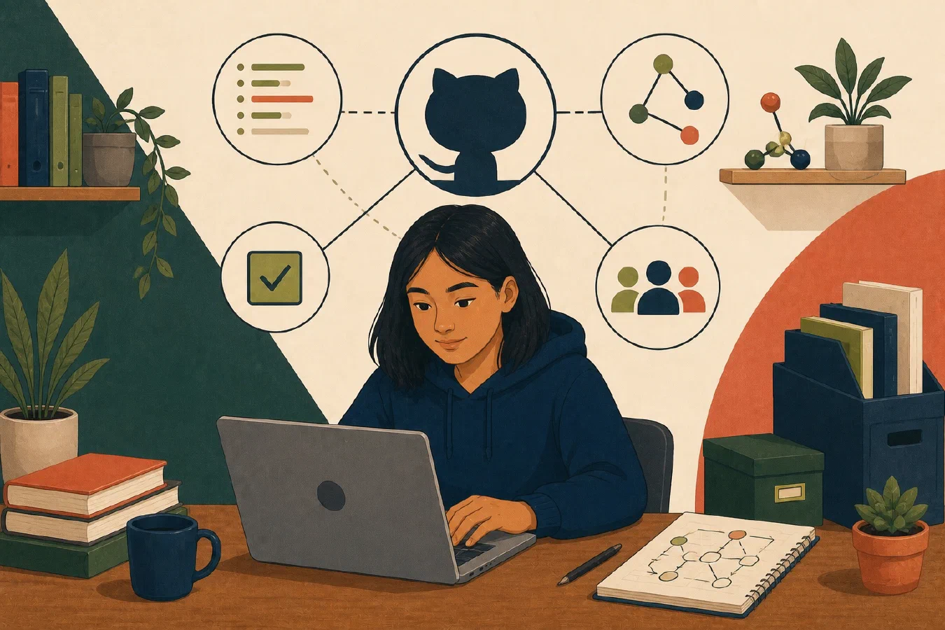 A student-centered editorial illustration representing GitHub Is More Than Online Storage.