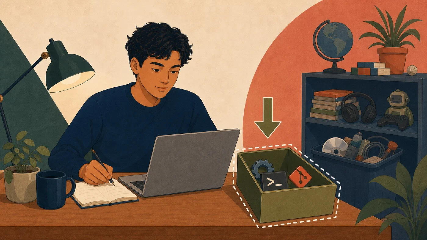 A student-centered editorial illustration representing Install Only What the Course Requires.