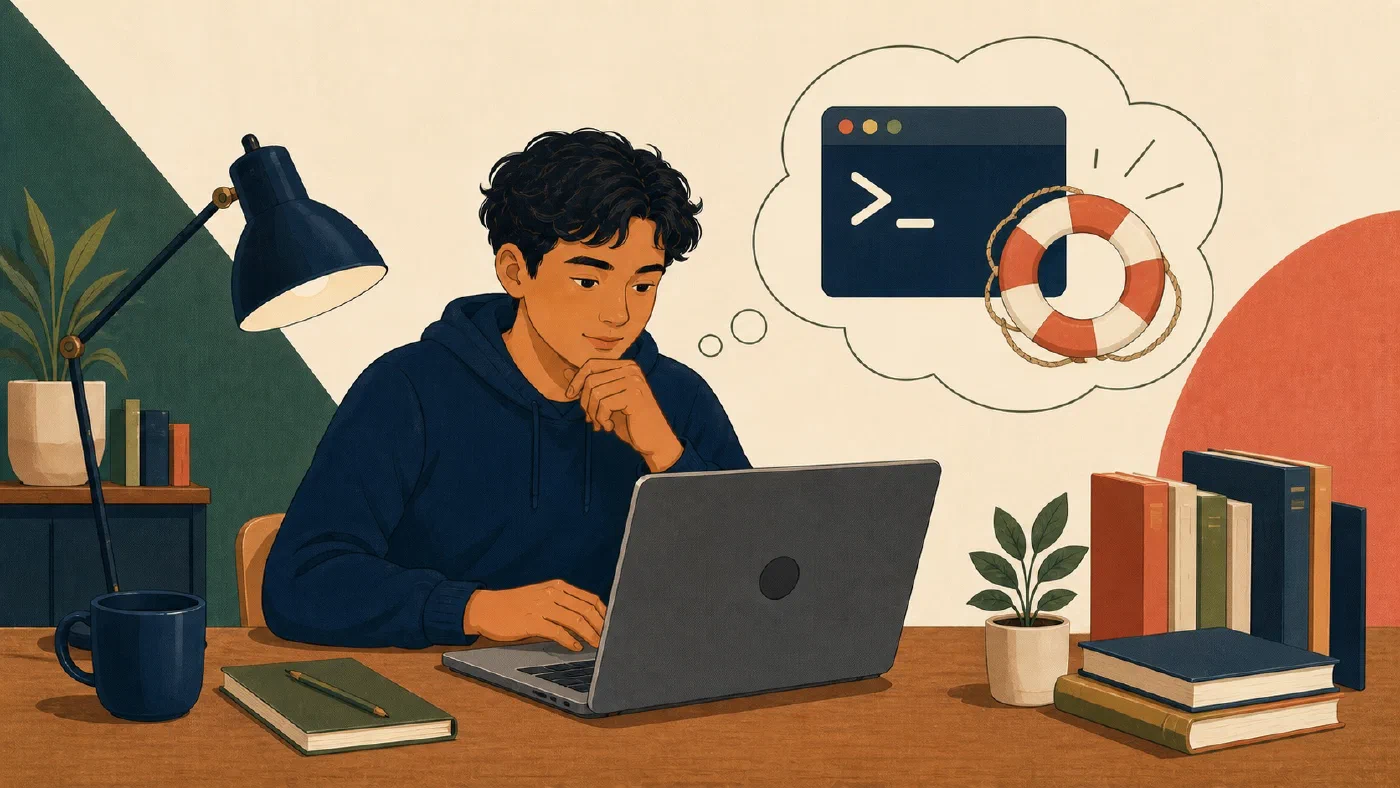 A student-centered editorial illustration representing Learn to Ask a Command for Help.