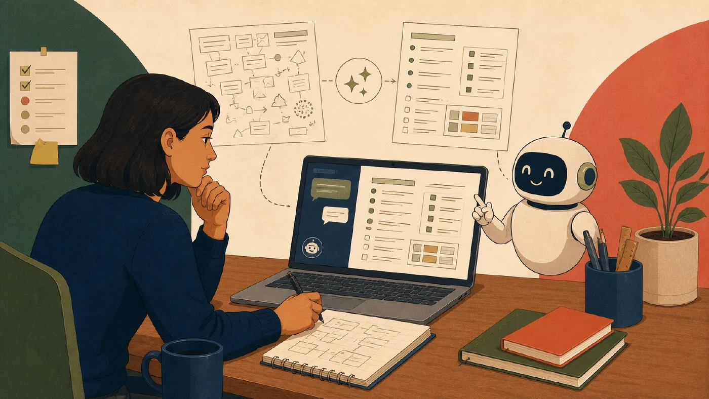 A student-centered editorial illustration representing Use a Chatbot to Complete a Complicated Template.