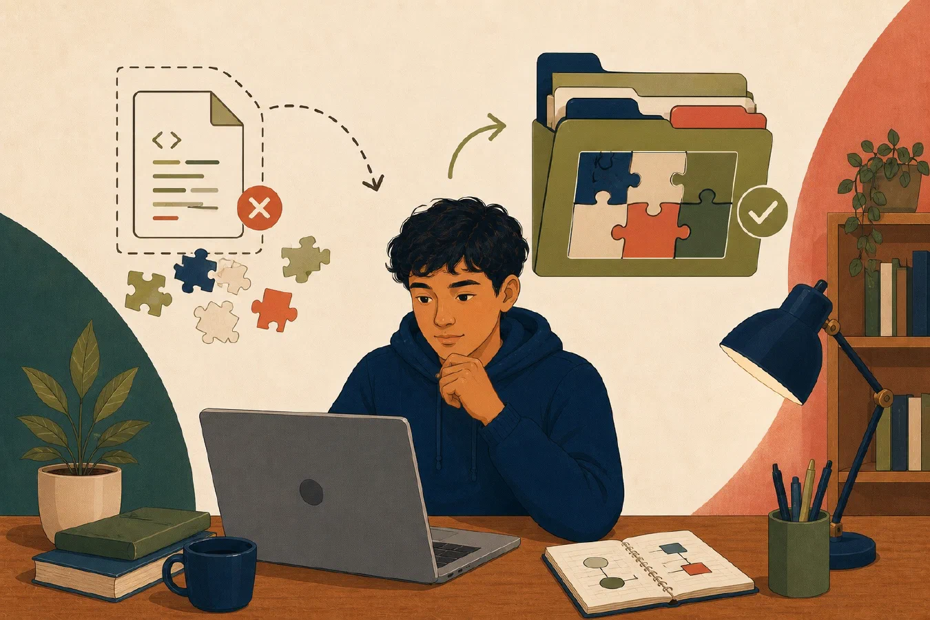 A student-centered editorial illustration representing Open the Project Folder, Not Just the Code File.