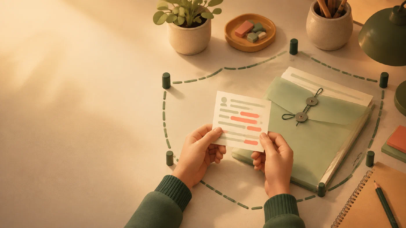 A student reviews a small sanitized document excerpt before sharing it with an AI service.