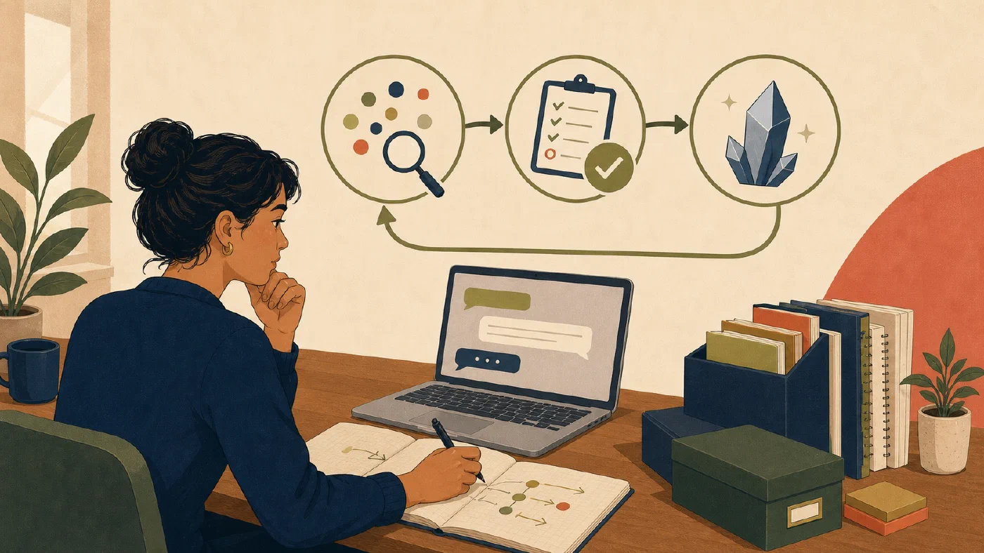 A student-centered editorial illustration representing The Capture–Verify–Crystallize Loop.