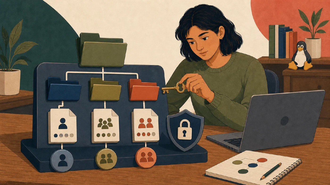 A student-centered editorial illustration representing Understand Linux Filesystem Permissions.