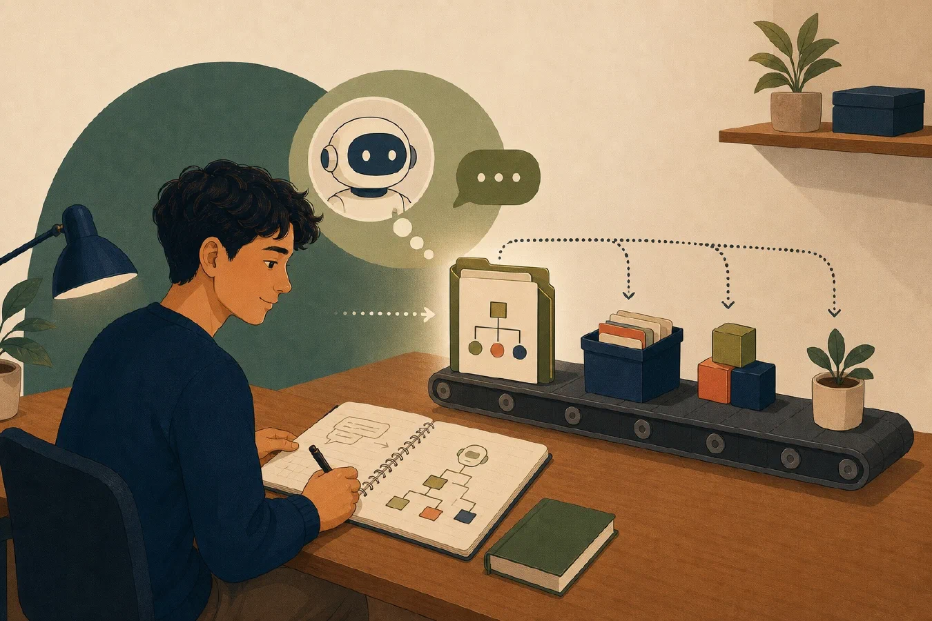 A student-centered editorial illustration representing Use `AGENTS.md` to Teach an AI About a Repository.