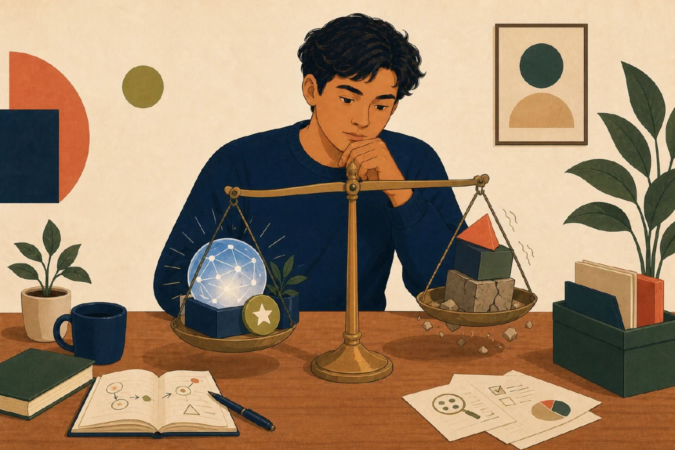A student-centered editorial illustration representing When Not to Invest Deeply in an AI Tool.